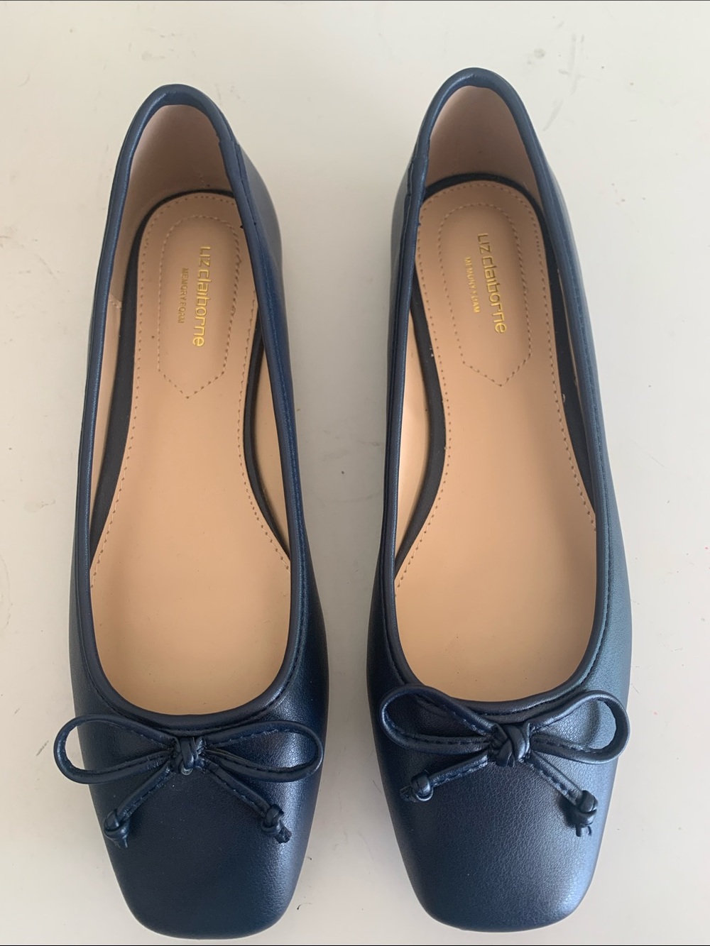 Liz Claiborne NWOB Navy Square-Toe Ballet Flats memoryfoam sole sz 7.5 coquette